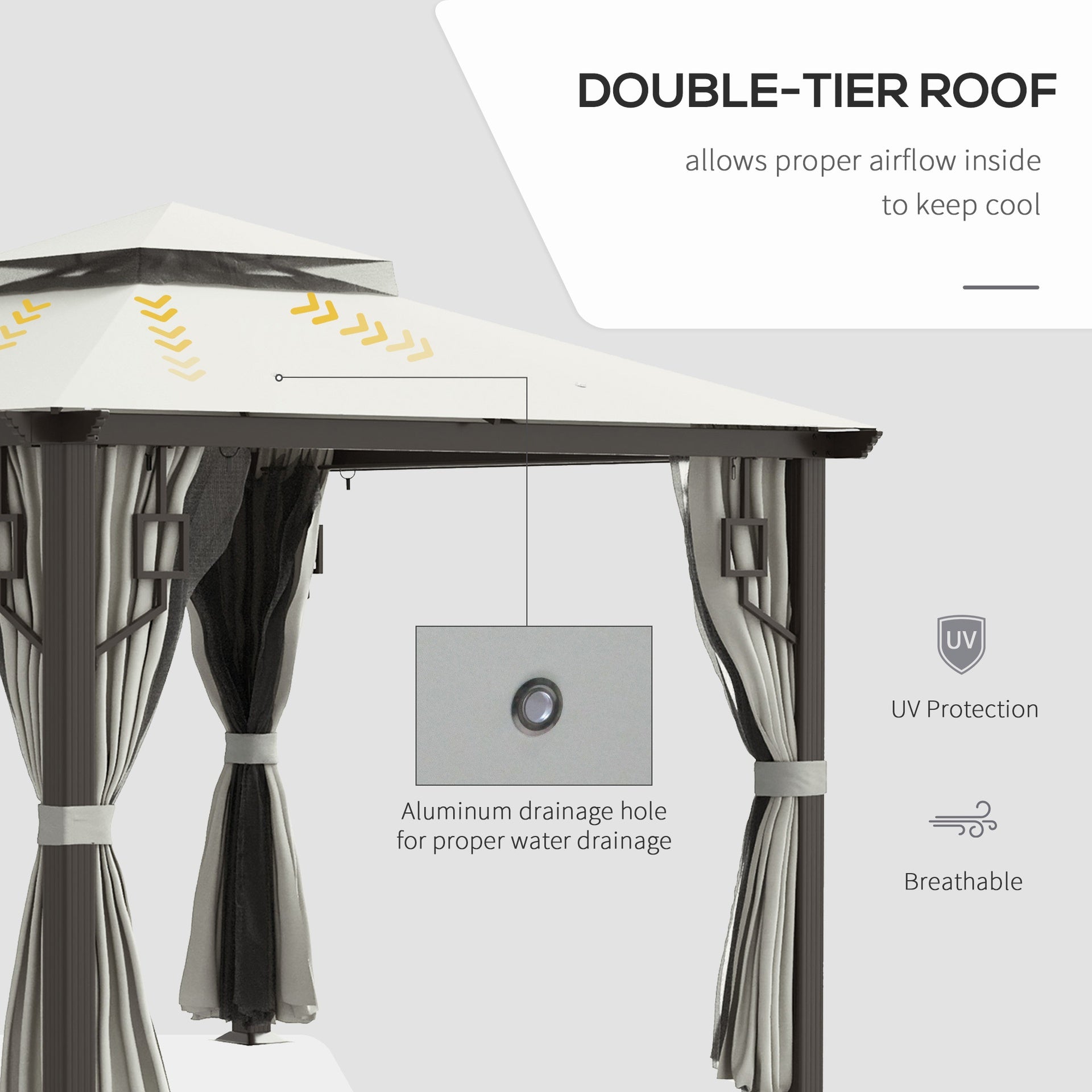 Outsunny 10' x 10' Patio Gazebo, Double Roof Outdoor Gazebo with Privacy Curtains, Mesh Netting, Aluminum Frame Outdoor Canopy Shelter, Cream White