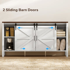 HOMCOM 59" Buffet Cabinet, Farmhouse Sideboard with Thick Top, 2 Barn Doors, 4 Drawers and 2 Adjustable Shelves, White