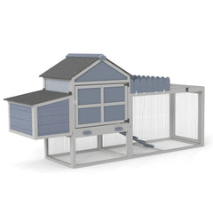 80" Wooden Chicken Coop, 2-Tier Backyard Hen House with Nesting Box, Run, Planter & PVC Roof, Easy-Clean Tray, Weatherproof Poultry Cage,Backyard Patio Poultry Habitat, Gray
