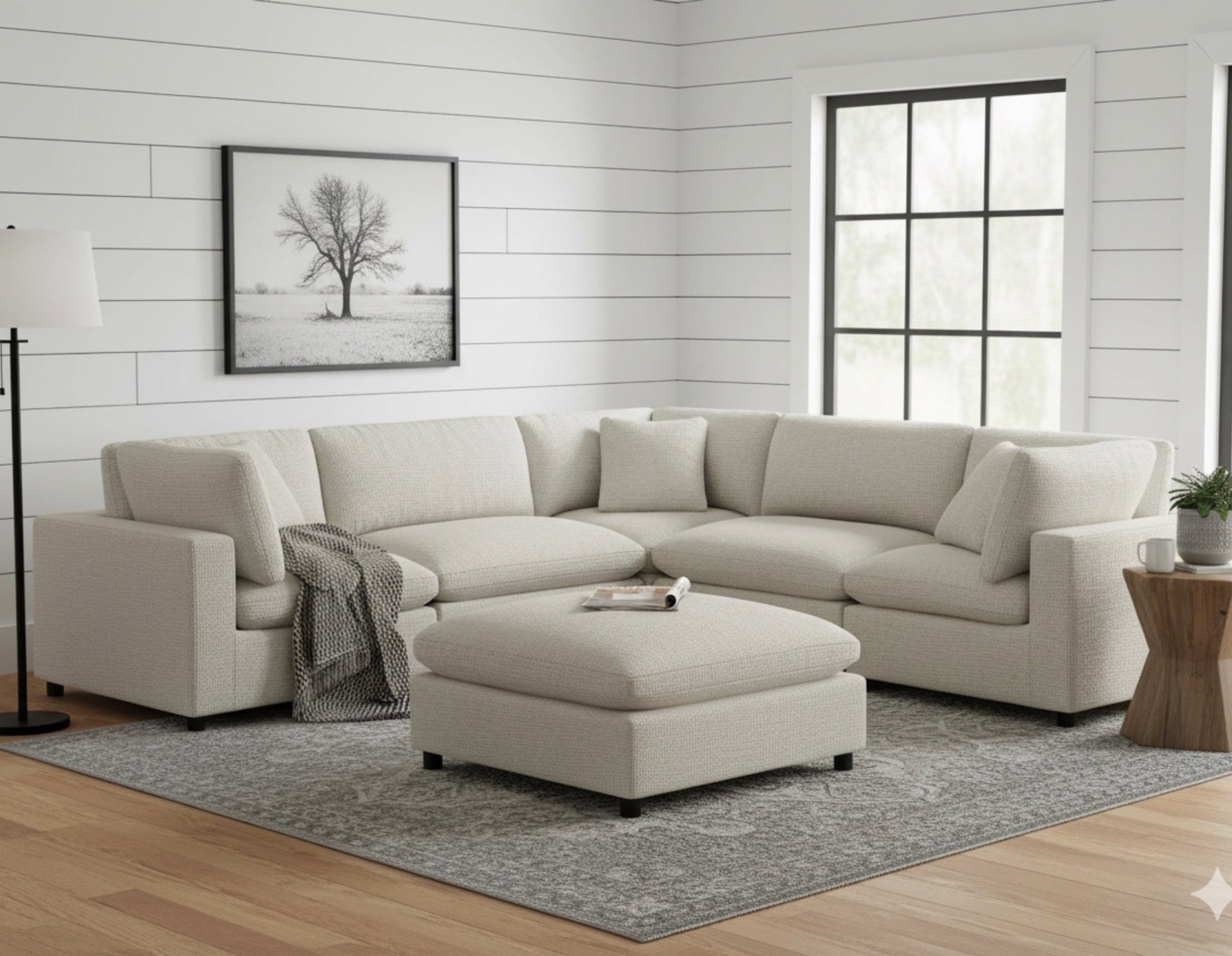 Cassandra Beige Fabric 40 in. Square Ottoman