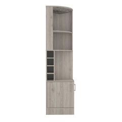 Syrah Corner Bar Cabinet, Eight Bottle Cubbies, Double Door, Two Open Shelves Light Gray