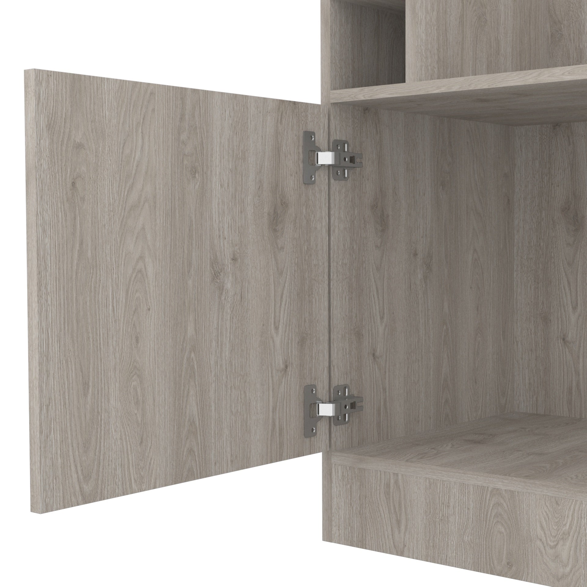 Syrah Corner Bar Cabinet, Eight Bottle Cubbies, Double Door, Two Open Shelves Light Gray