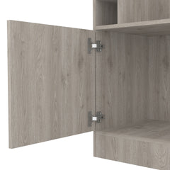 Syrah Corner Bar Cabinet, Eight Bottle Cubbies, Double Door, Two Open Shelves Light Gray