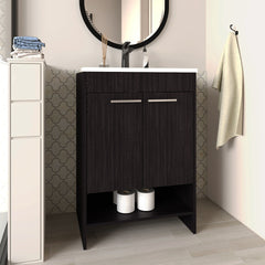 Lorenzo Floor Vanity With Four Drawers And Two Open Shelves, Black