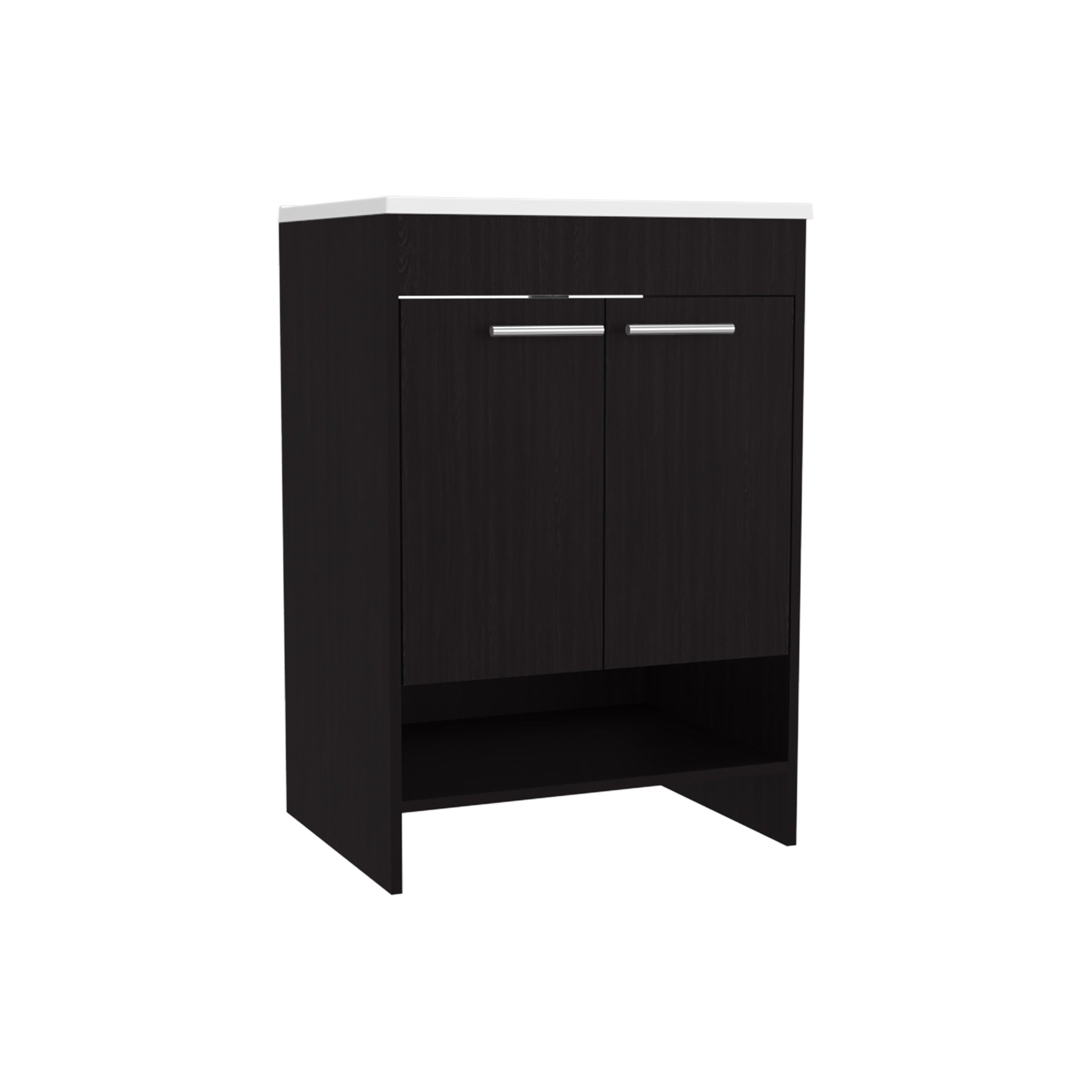Lorenzo Floor Vanity With Four Drawers And Two Open Shelves, Black