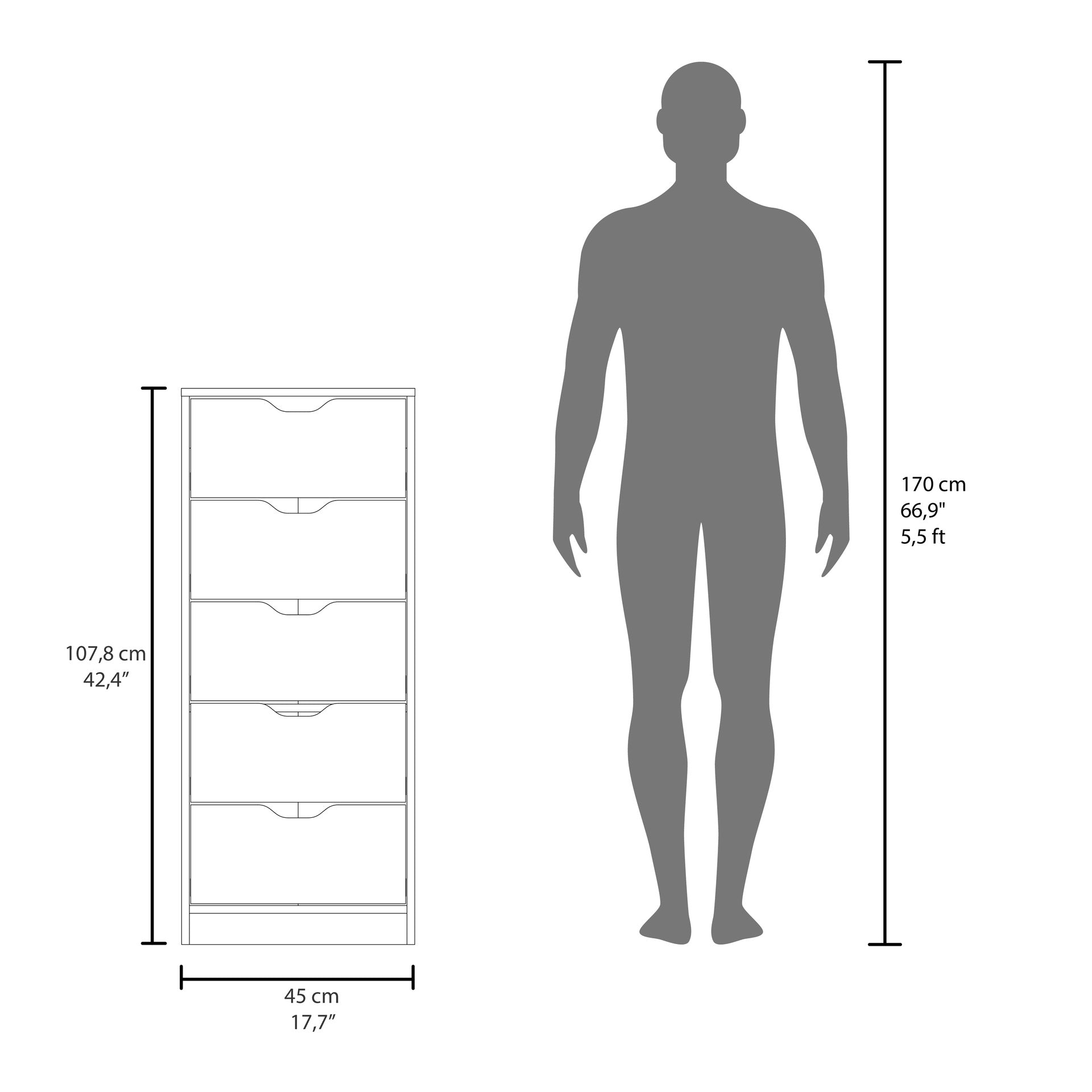 Basilea 5 Drawers Tall Dresser, Pull Out System
