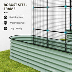 Outsunny Raised Garden Beds Set with Arch Trellis, Climbing Net, Galvanized Planter Box for Climbing Vegetables Flowers Herbs