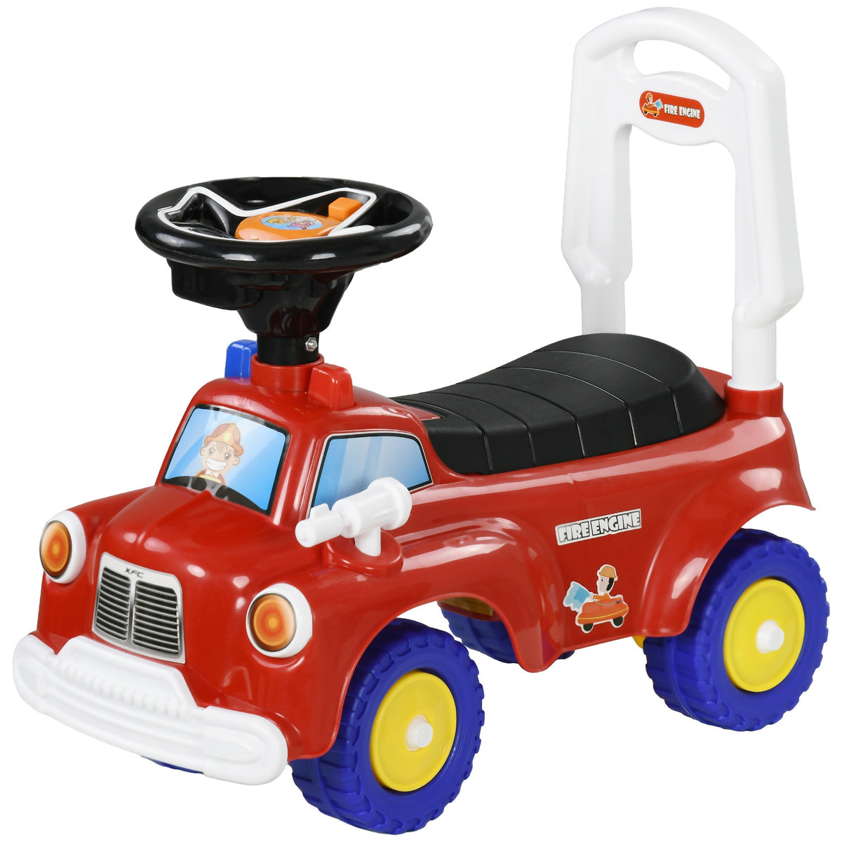 Qaba Toddler Ride on Fire Truck with Music, Horn, Under Seat Storage, for Kids 18-36 Months, Red