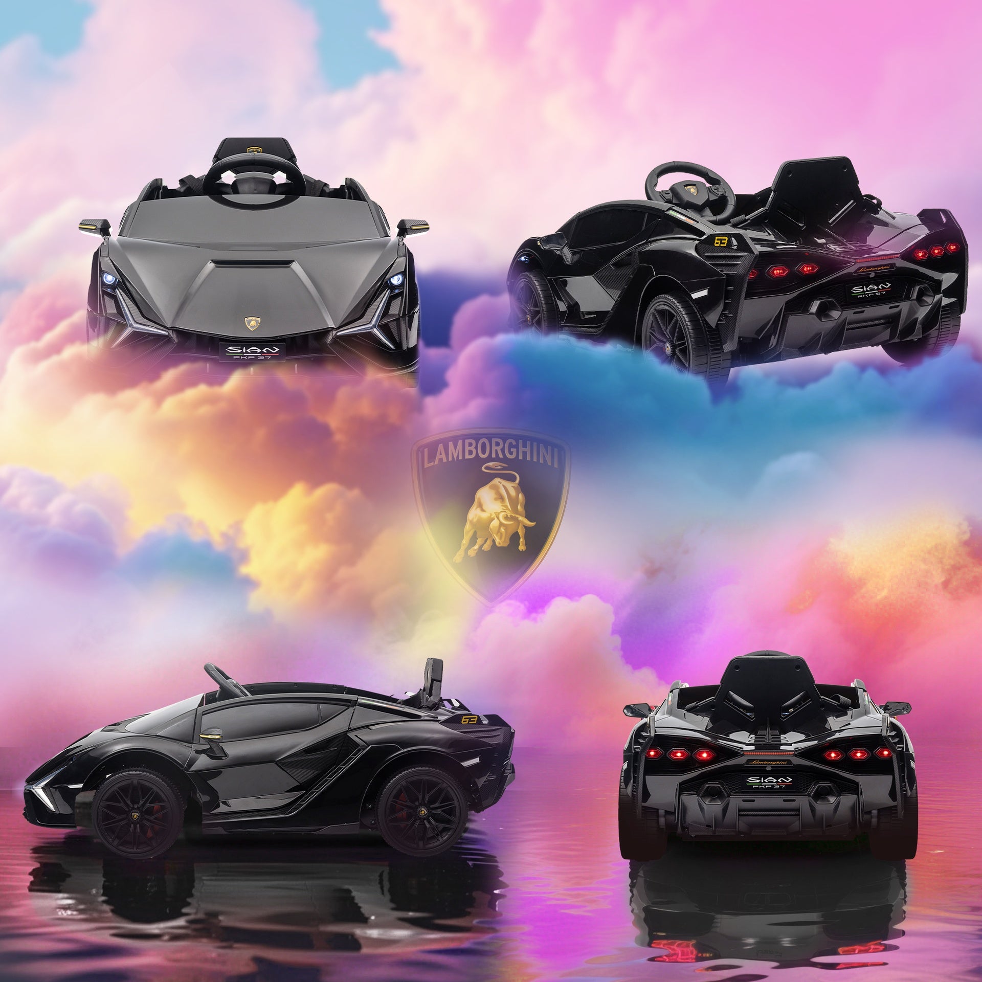 Aosom 12V Lamborghini SIAN Licensed Electric Car for kids with Remote Control, Horn, Music, & Headlights, Black
