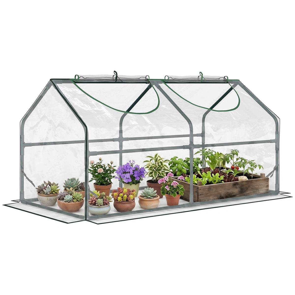 Outsunny 4' x 2' x 2' Portable Mini Greenhouse, Small Green House with PVC Cover, Roll-up Zippered Windows for Indoor, Outdoor Garden, Clear