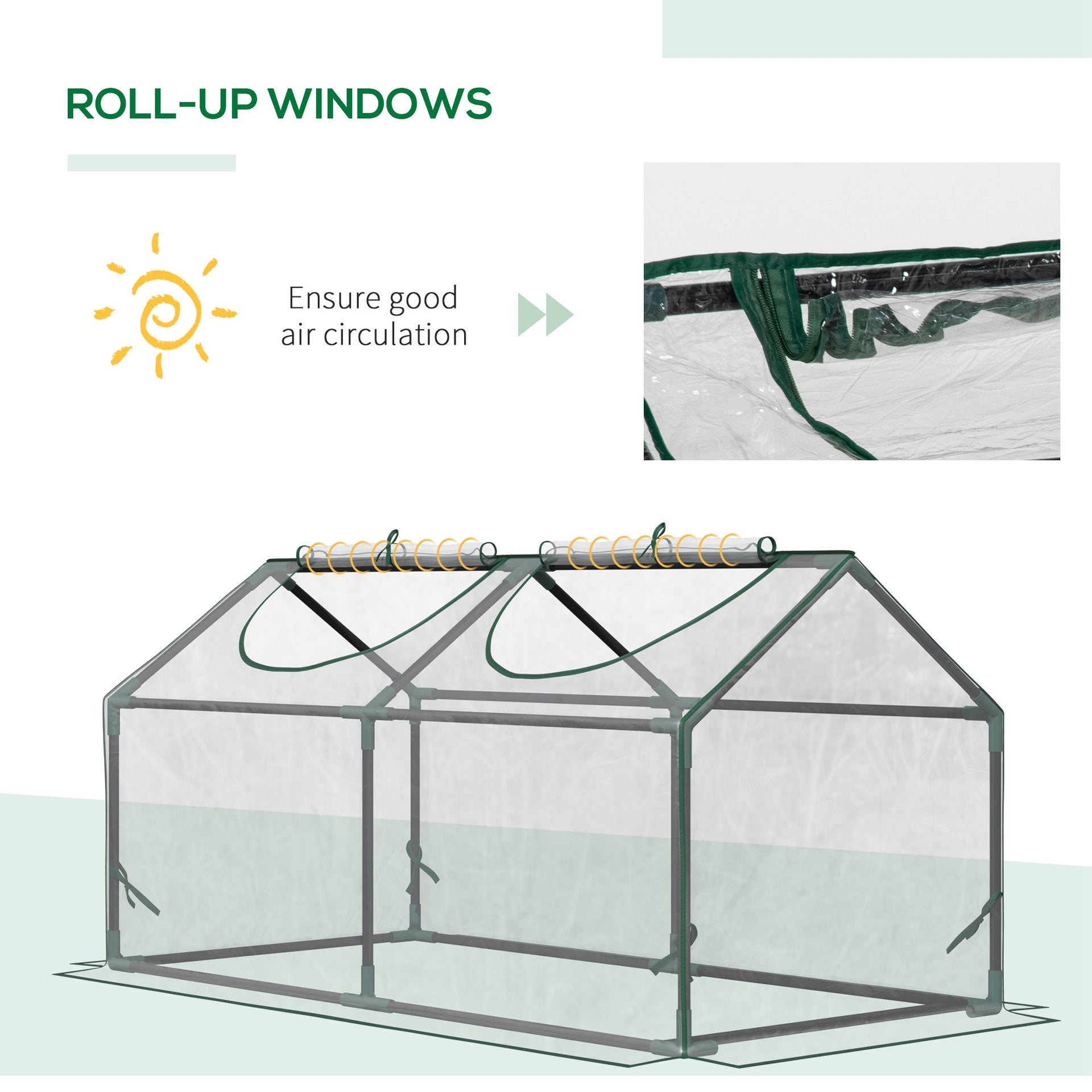 Outsunny 4' x 2' x 2' Portable Mini Greenhouse, Small Green House with PVC Cover, Roll-up Zippered Windows for Indoor, Outdoor Garden, Clear
