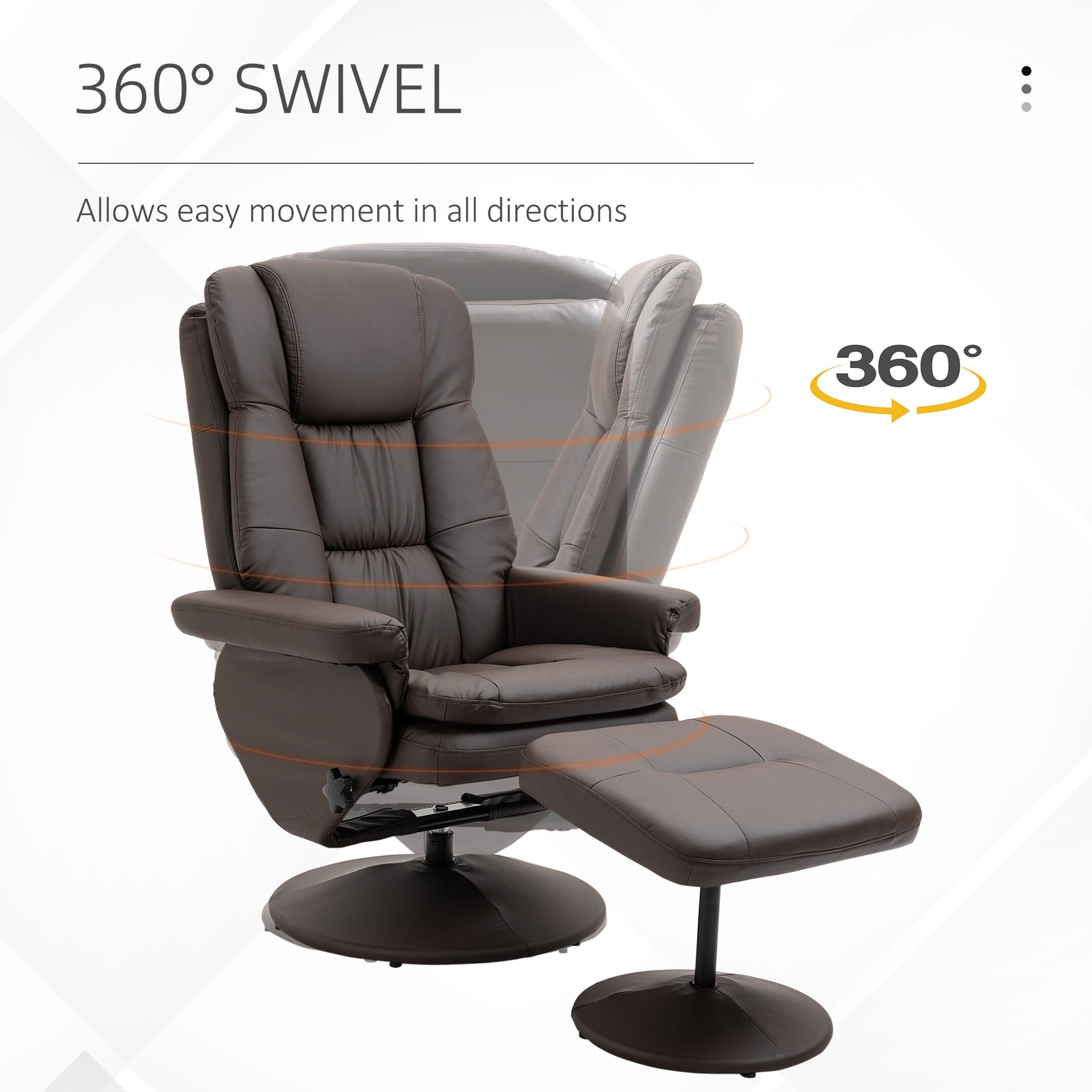 HOMCOM PU Leather Recliner Chair with Ottoman, Swivel Recliner and Ottoman with Round Wrapped Base for Living Room, Brown