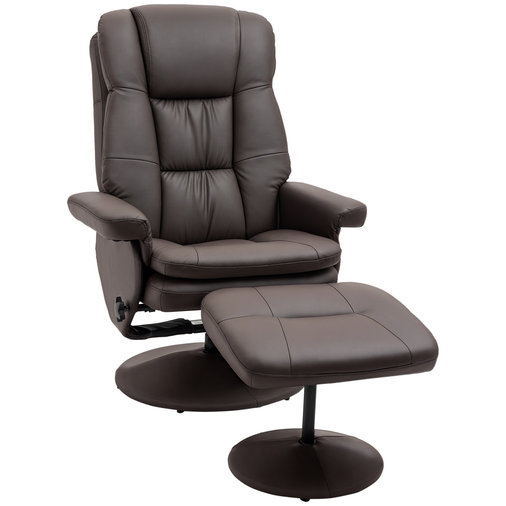 HOMCOM PU Leather Recliner Chair with Ottoman, Swivel Recliner and Ottoman with Round Wrapped Base for Living Room, Brown