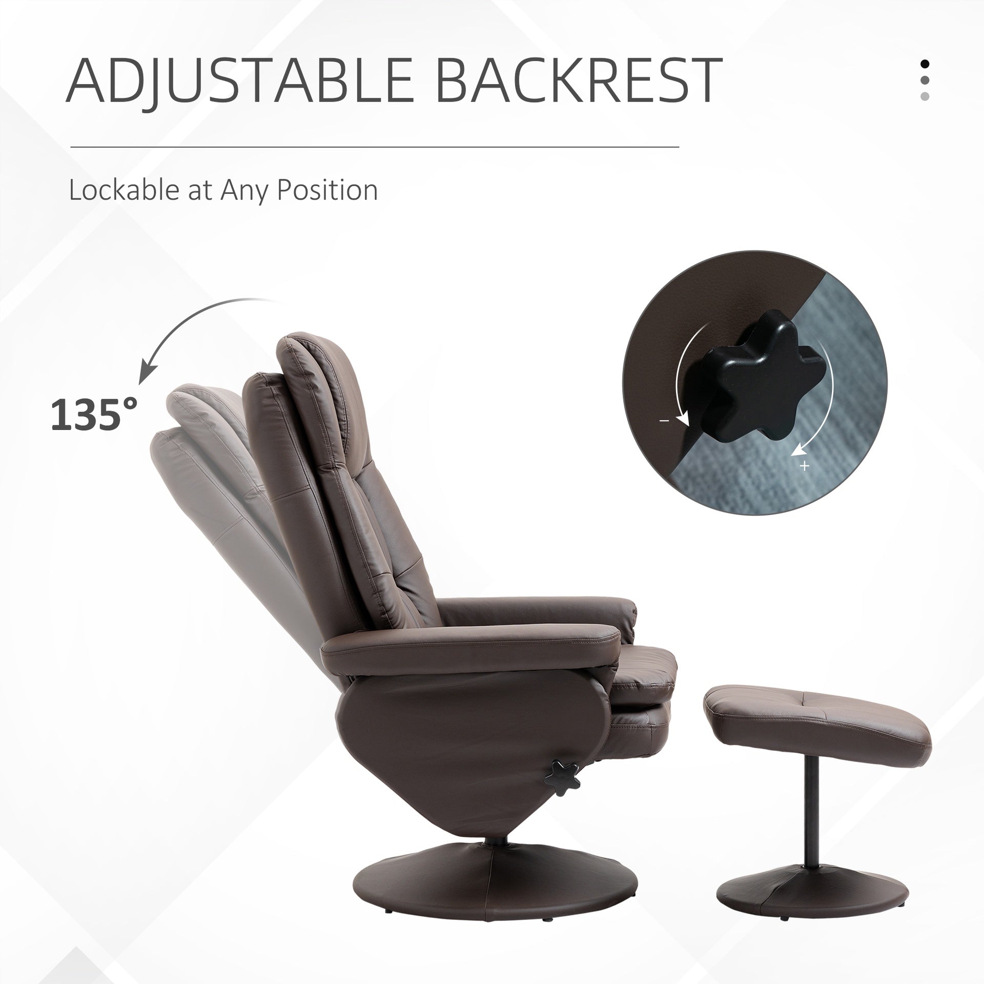 HOMCOM PU Leather Recliner Chair with Ottoman, Swivel Recliner and Ottoman with Round Wrapped Base for Living Room, Brown