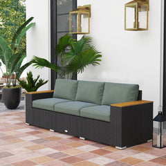 Outsunny 3-Seat Outdoor Patio Sofa, PE Wicker Outdoor Couch with  Extra Wide Deep Seat, Wide Armrests 4" Cushions, Dark Gray