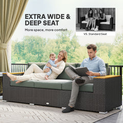 Outsunny 3-Seat Outdoor Patio Sofa, PE Wicker Outdoor Couch with  Extra Wide Deep Seat, Wide Armrests 4" Cushions, Dark Gray