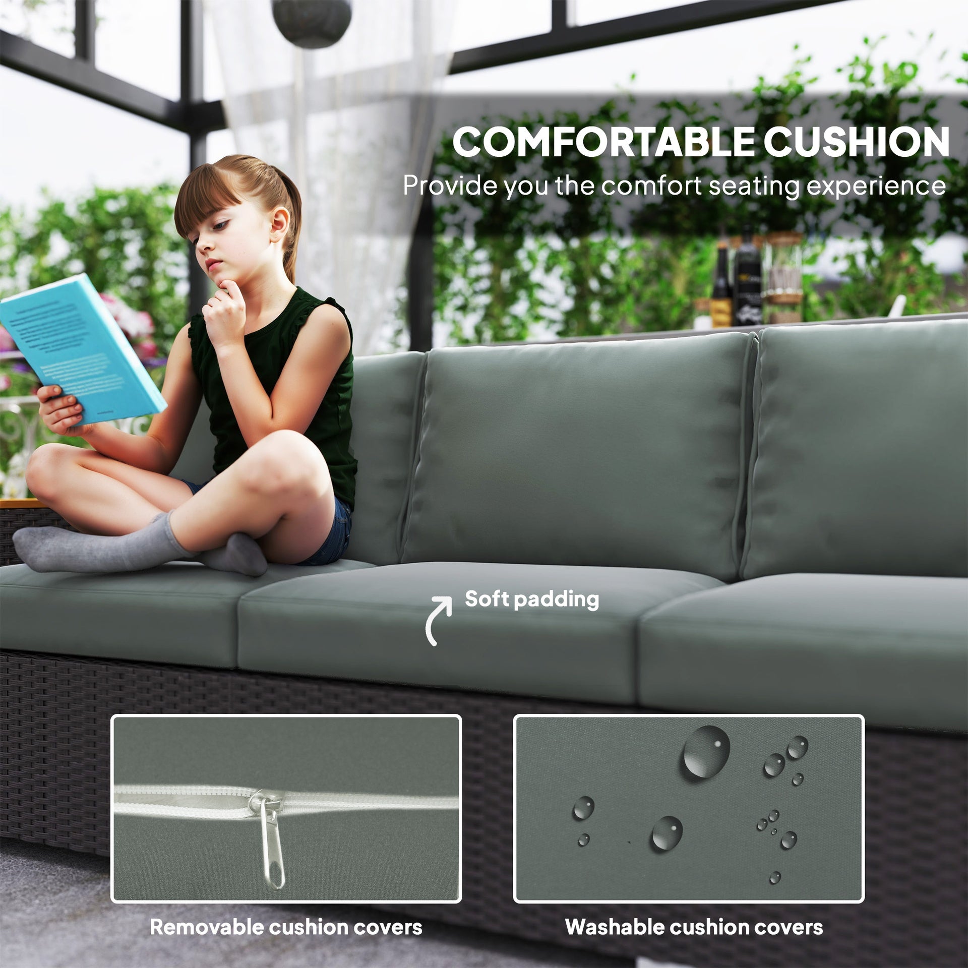 Outsunny 3-Seat Outdoor Patio Sofa, PE Wicker Outdoor Couch with  Extra Wide Deep Seat, Wide Armrests 4" Cushions, Dark Gray