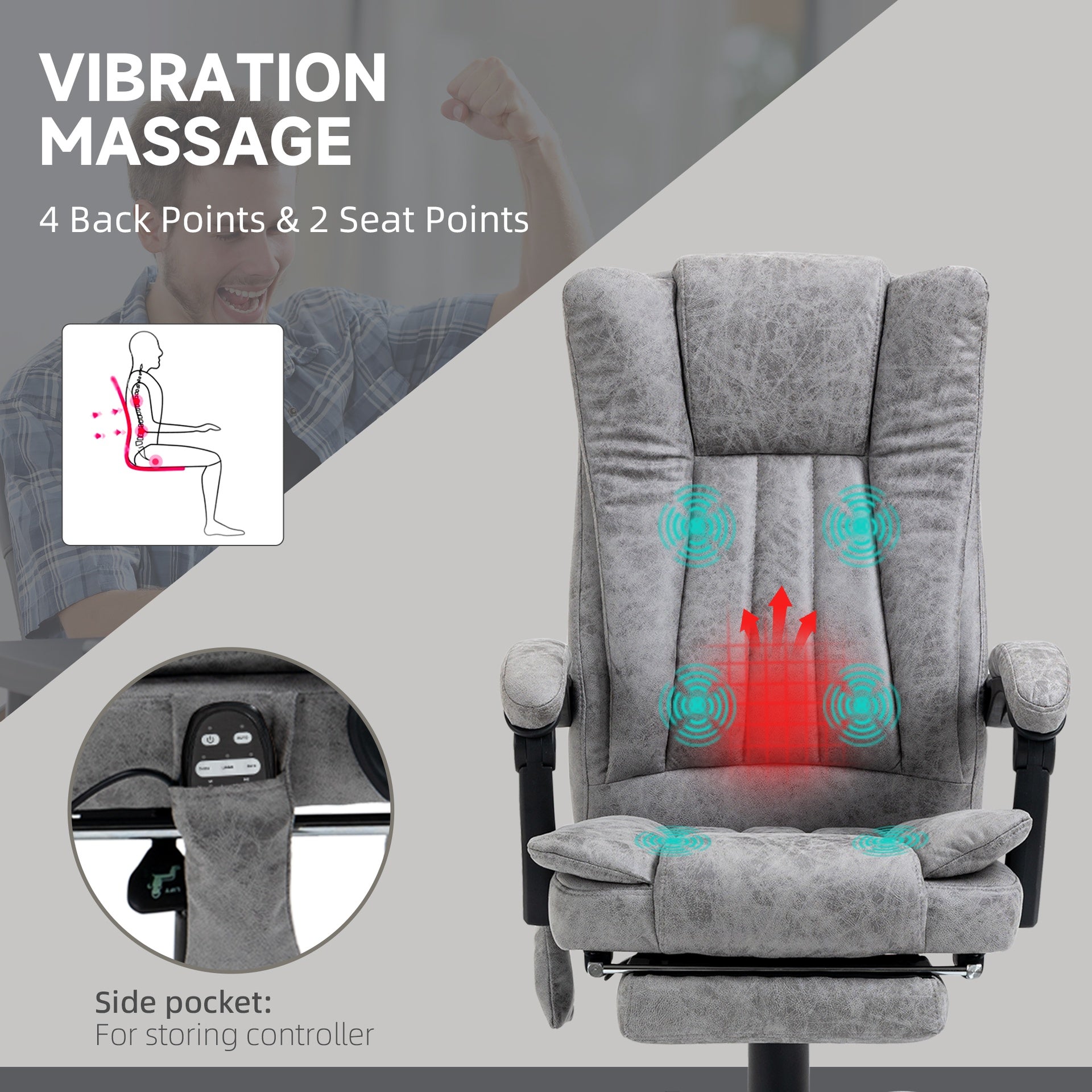 Vinsetto Massage Office Chair with 6 Points and Heat, Reclining Computer Chair with Adjustable Height and Footrest, Gray