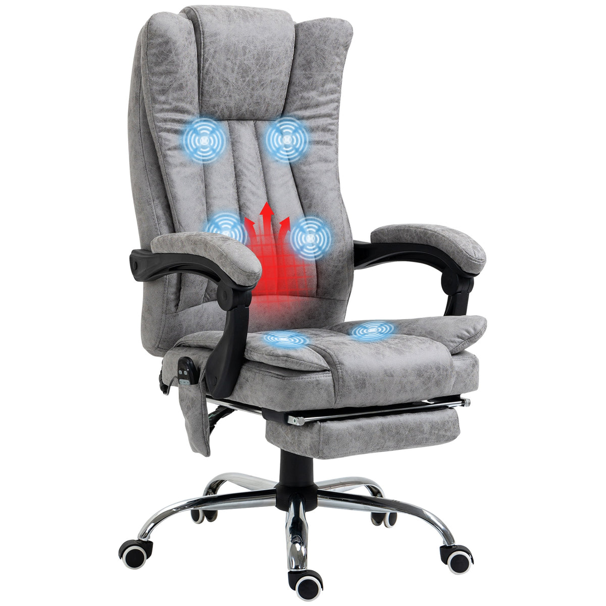 Vinsetto Massage Office Chair with 6 Points and Heat, Reclining Computer Chair with Adjustable Height and Footrest, Gray