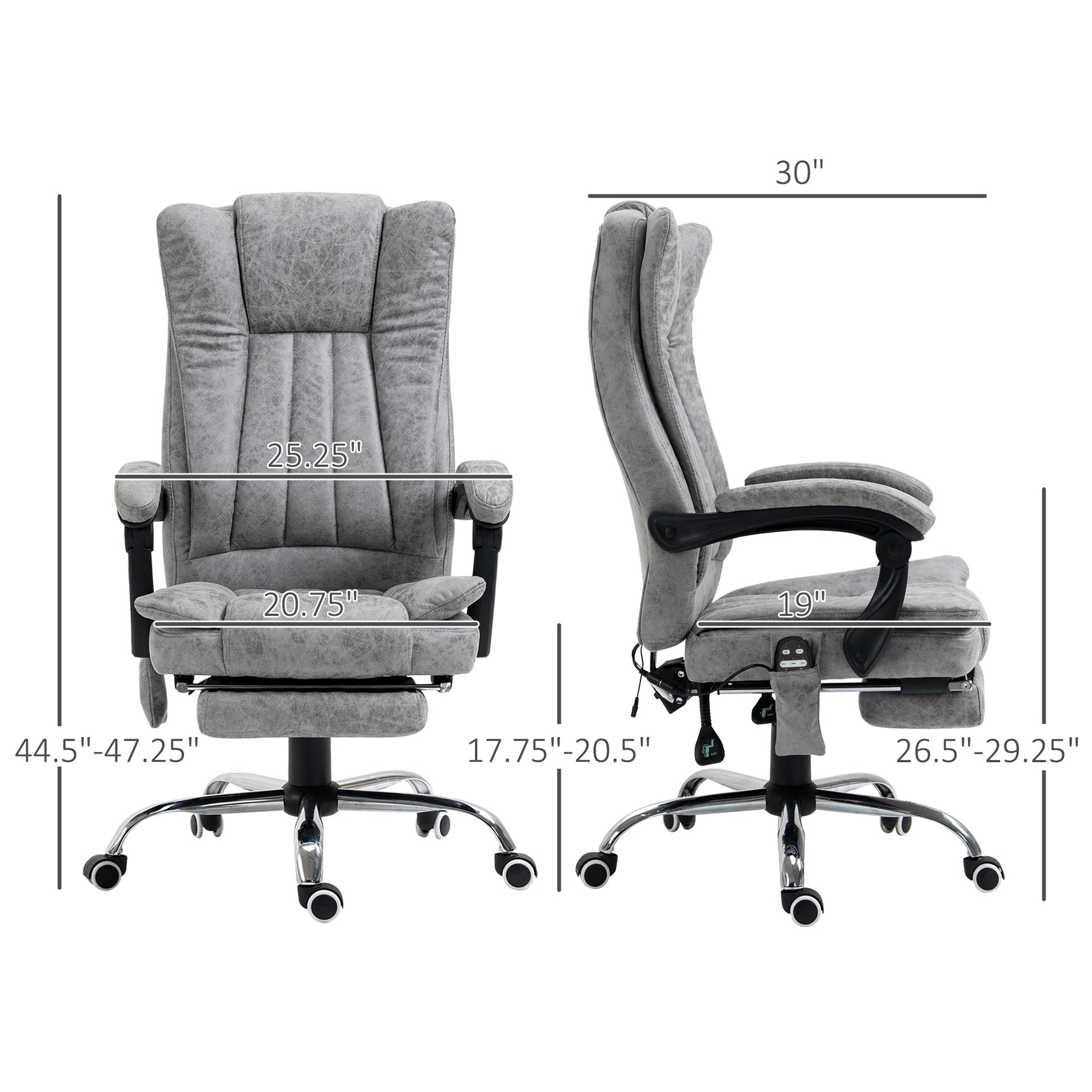 Vinsetto Massage Office Chair with 6 Points and Heat, Reclining Computer Chair with Adjustable Height and Footrest, Gray