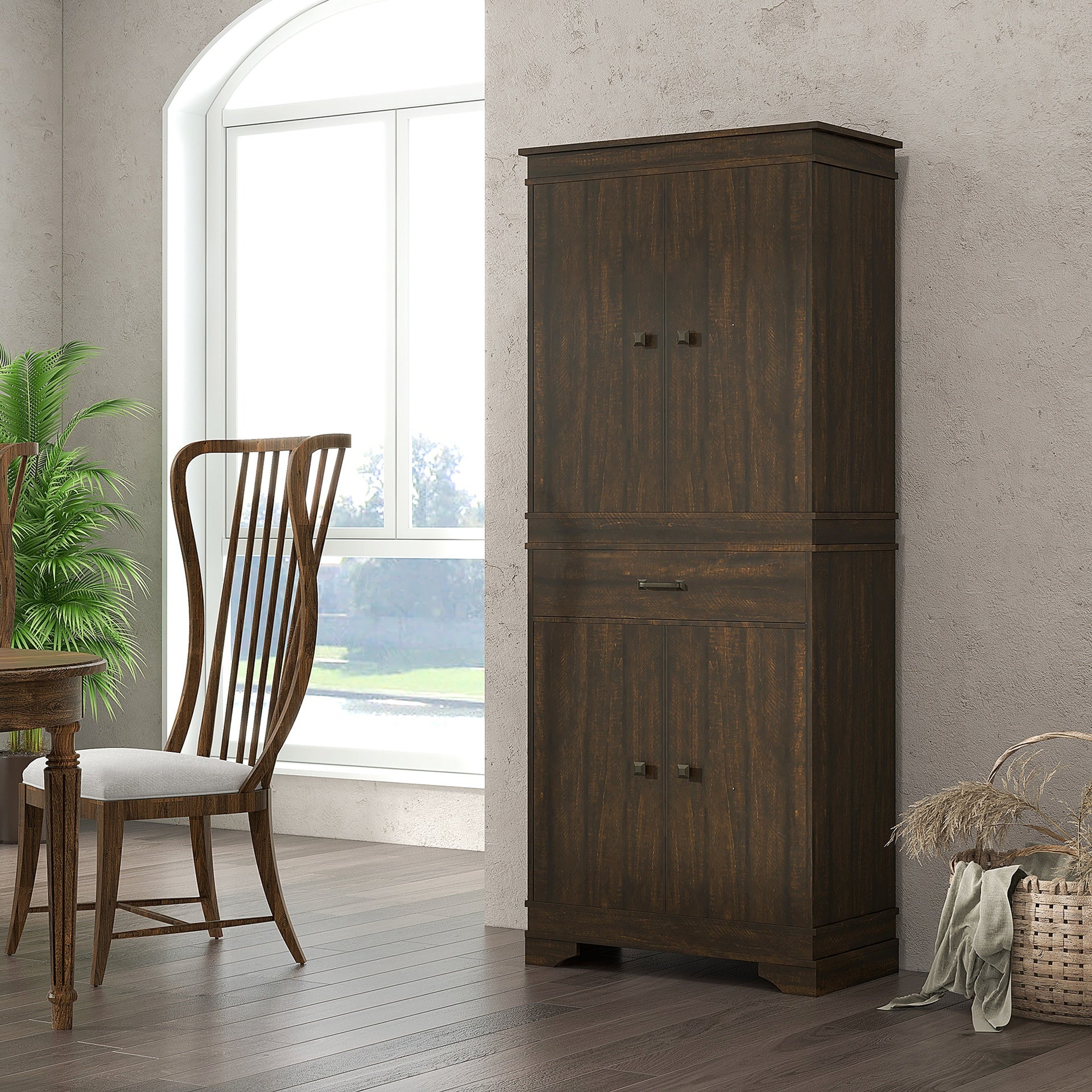 HOMCOM 72" 4-Door Kitchen Pantry with Drawer and 3 Shelves, Walnut