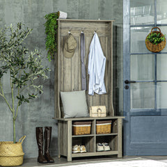 HOMCOM Hall Tree with Shoe Storage Bench Entryway Bench for Living Room, Grey