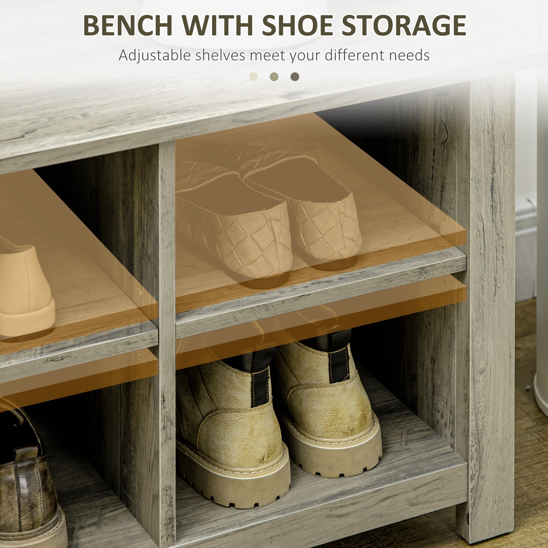 HOMCOM Hall Tree with Shoe Storage Bench Entryway Bench for Living Room, Grey
