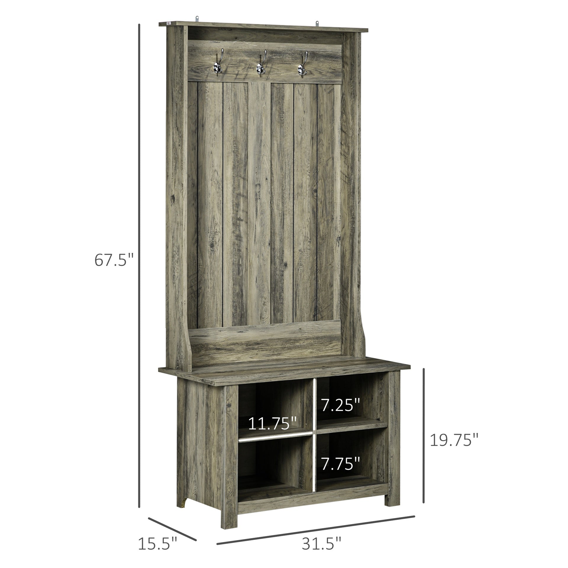 HOMCOM Hall Tree with Shoe Storage Bench Entryway Bench for Living Room, Grey