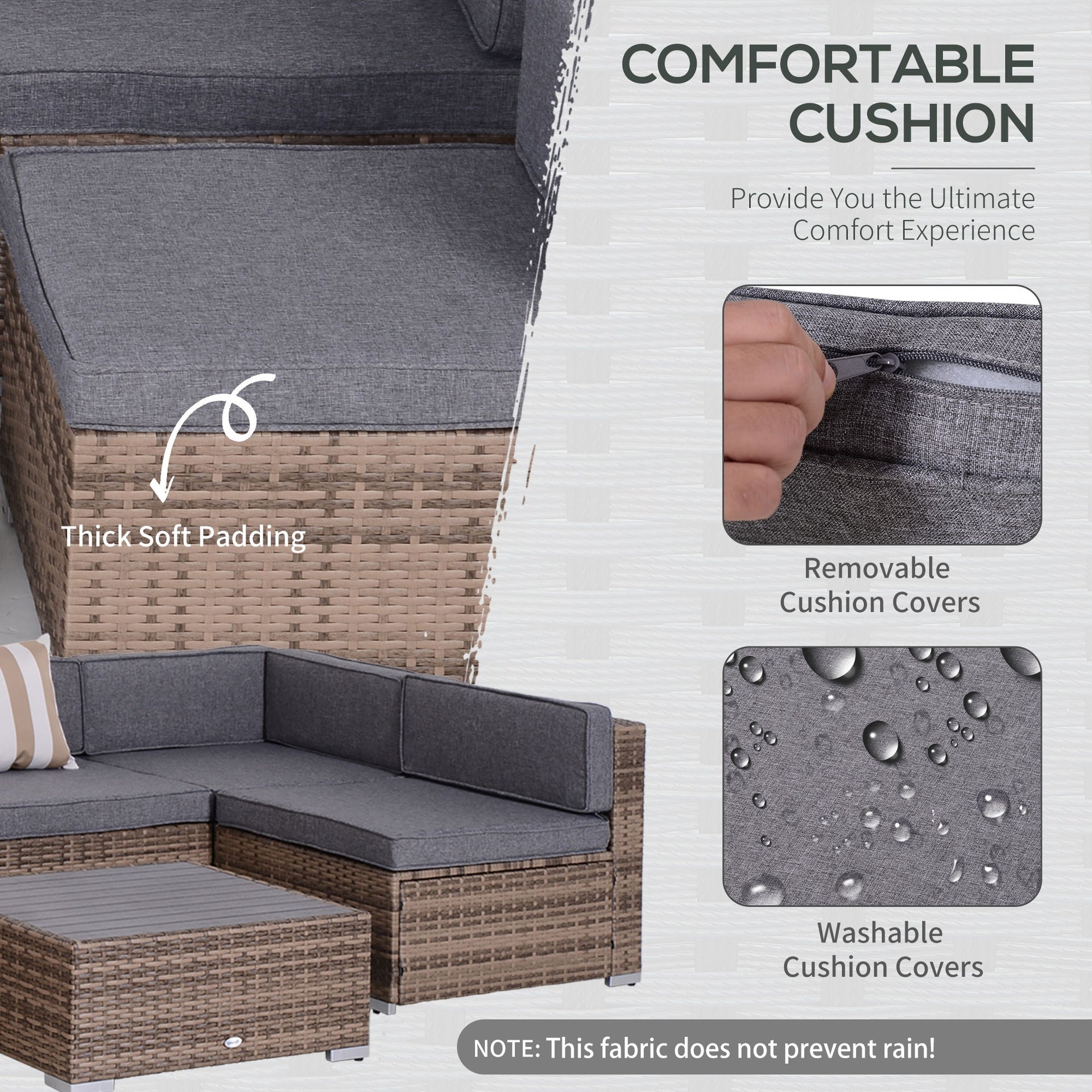 Outsunny Modern Rattan Patio Furniture Set, 7-Piece Outdoor Wicker Sofa Set with Cushions for Home & Family Gatherings, Gray