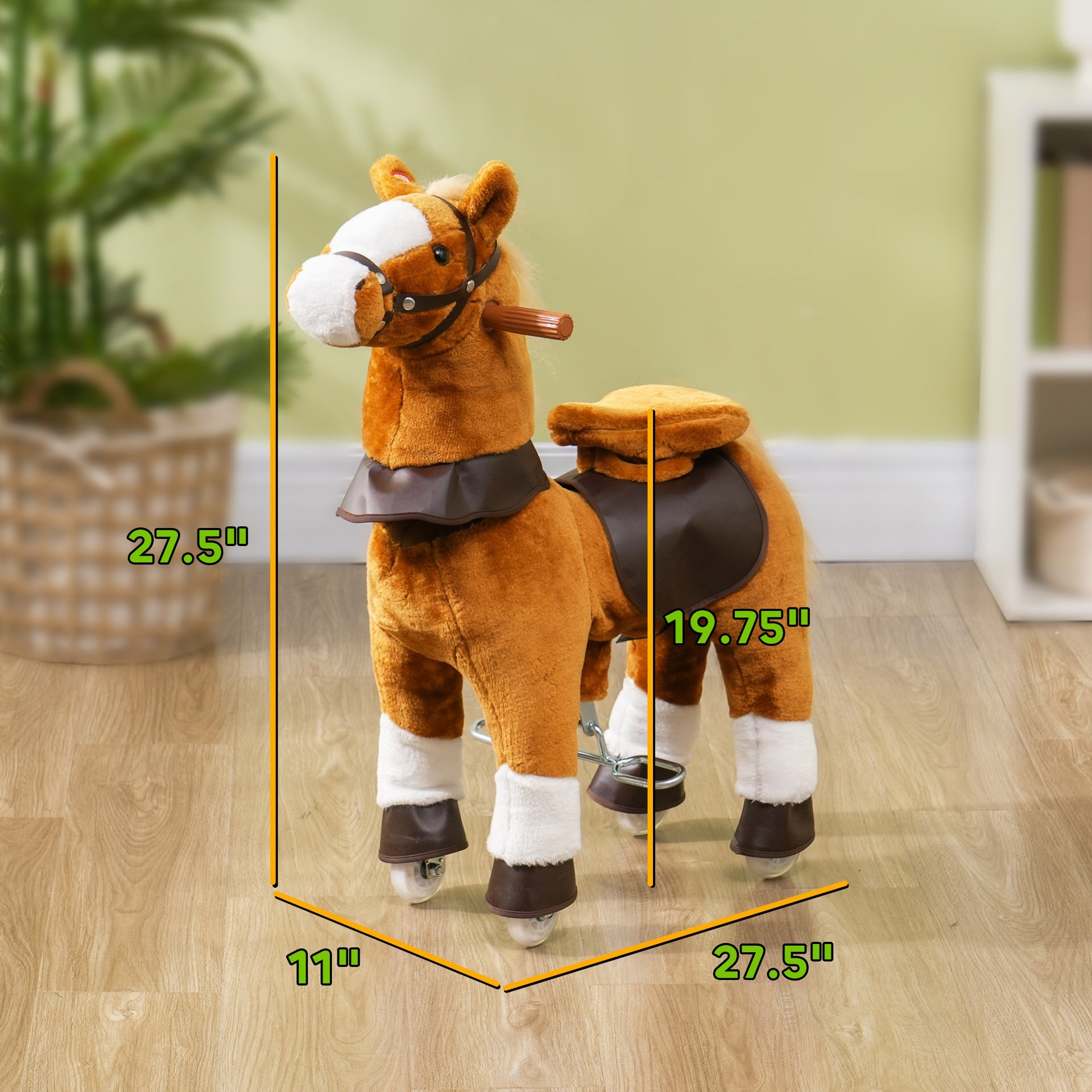 Qaba Ride on Horse, Walking Horse Toy, Kids Riding Pony w/ Wheels & Neighing Sounds for 3-5 Years, up to 132 Pounds