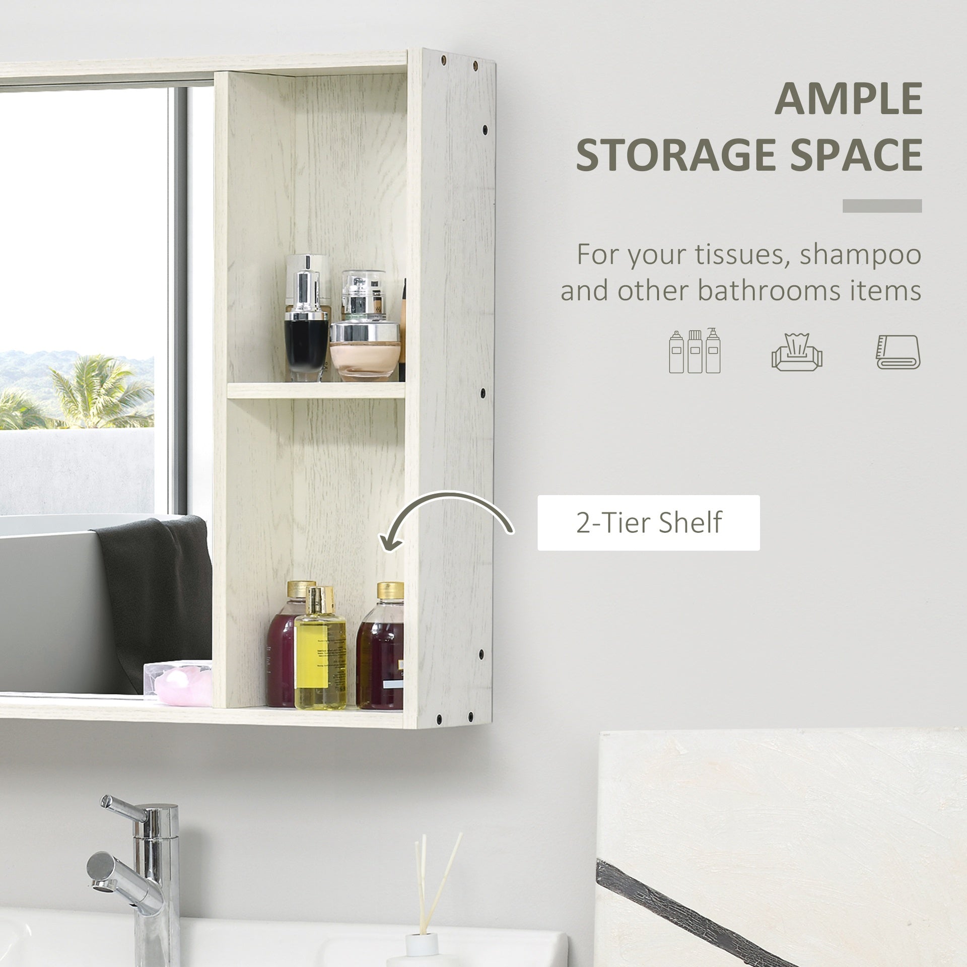 kleankin 31.5" x 25.5" Bathroom Medicine Cabinet with Mirror, Storage Shelf, Over Toilet Bathroom Cabinet Wall Mounted for Living Room and Laundry Room, White