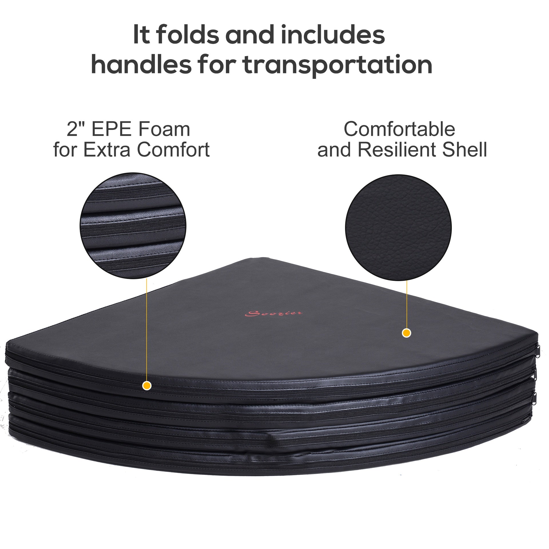 Soozier Pole Dance Mat, 2"T x 5'W Folding Pole Crash Mat for Home, Lightweight and Foldable, Black