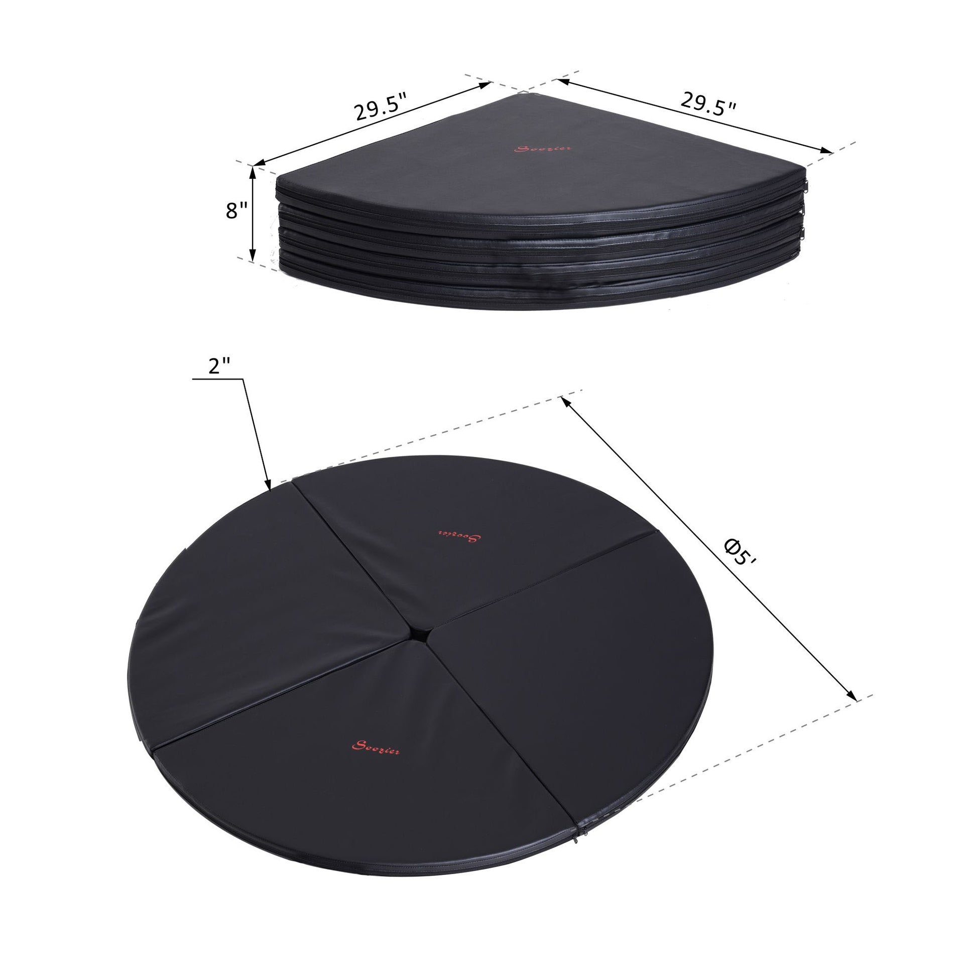 Soozier Pole Dance Mat, 2"T x 5'W Folding Pole Crash Mat for Home, Lightweight and Foldable, Black