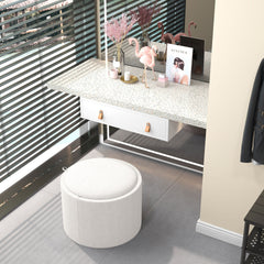 HOMCOM Round Storage Ottoman Coffee Table with Flip Top Tray, Linen Fabric Upholstered Footstool with Hidden Compartment