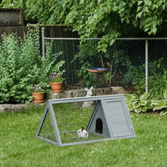PawHut Rabbit Hutch Outdoor, Wooden Chicken Coop with Run, Outdoor Small Animal Cage for Rabbit, Small Duck and Chicken, for Garden, Backyard, Farms, 46" x 24.5" x 21", Light Gray