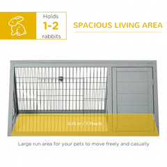 PawHut Rabbit Hutch Outdoor, Wooden Chicken Coop with Run, Outdoor Small Animal Cage for Rabbit, Small Duck and Chicken, for Garden, Backyard, Farms, 46" x 24.5" x 21", Light Gray
