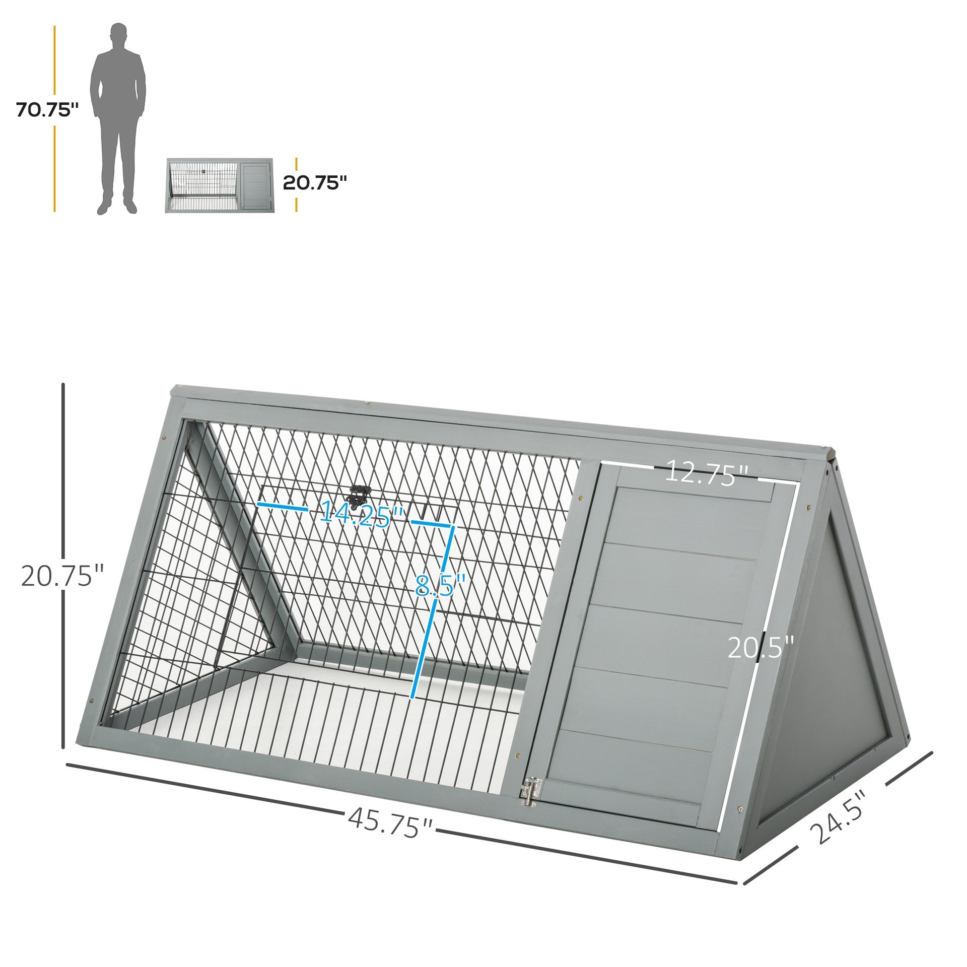 PawHut Rabbit Hutch Outdoor, Wooden Chicken Coop with Run, Outdoor Small Animal Cage for Rabbit, Small Duck and Chicken, for Garden, Backyard, Farms, 46" x 24.5" x 21", Light Gray