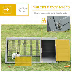 PawHut Rabbit Hutch Outdoor, Wooden Chicken Coop with Run, Outdoor Small Animal Cage for Rabbit, Small Duck and Chicken, for Garden, Backyard, Farms, 46" x 24.5" x 21", Light Gray