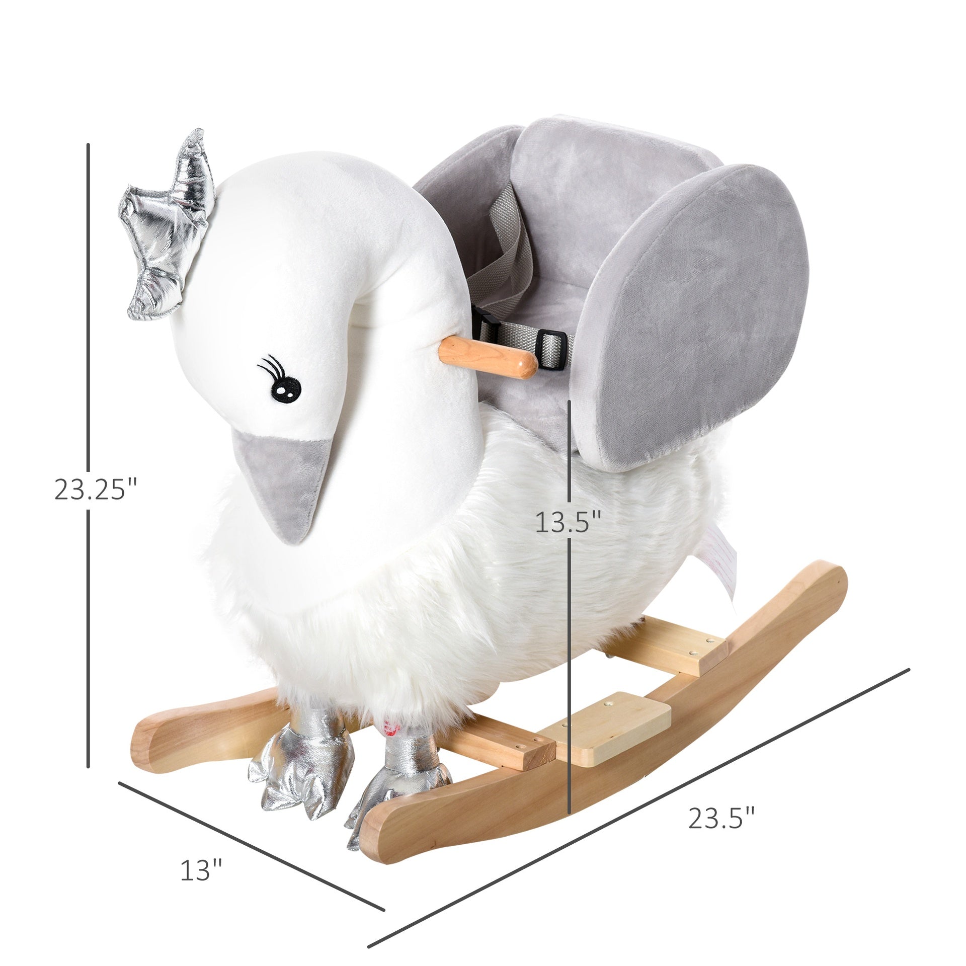 Qaba Kids Ride on Horse Swan Rocker with Sound, Plush Seat, Wooden Base, Safety Belt for Toddlers 18-36 Months, White