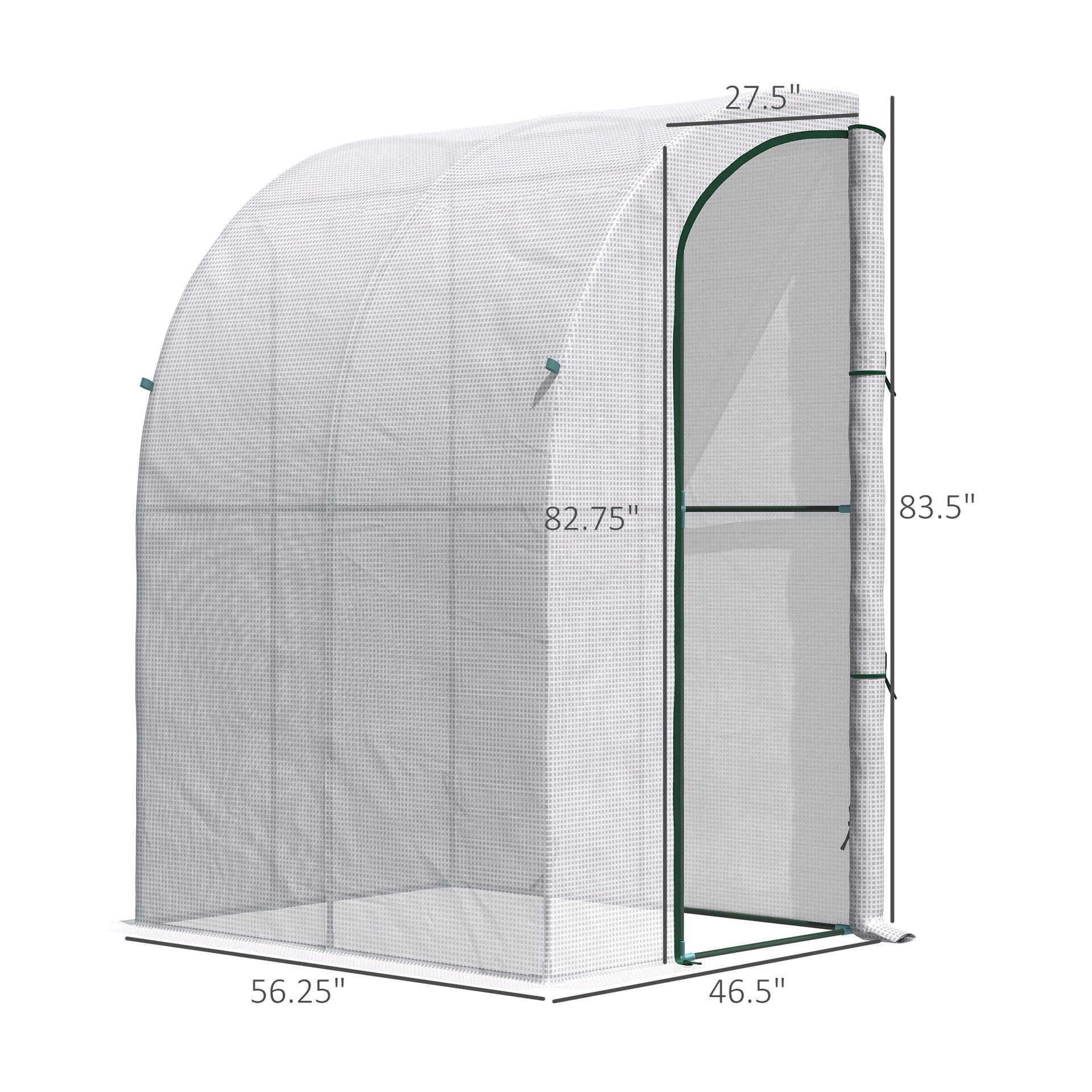 Outsunny 5' x 4' x 7' Outdoor Lean to Greenhouse, Walk-In Green House Plant Nursery with Roll-up Window, PE Cover, White