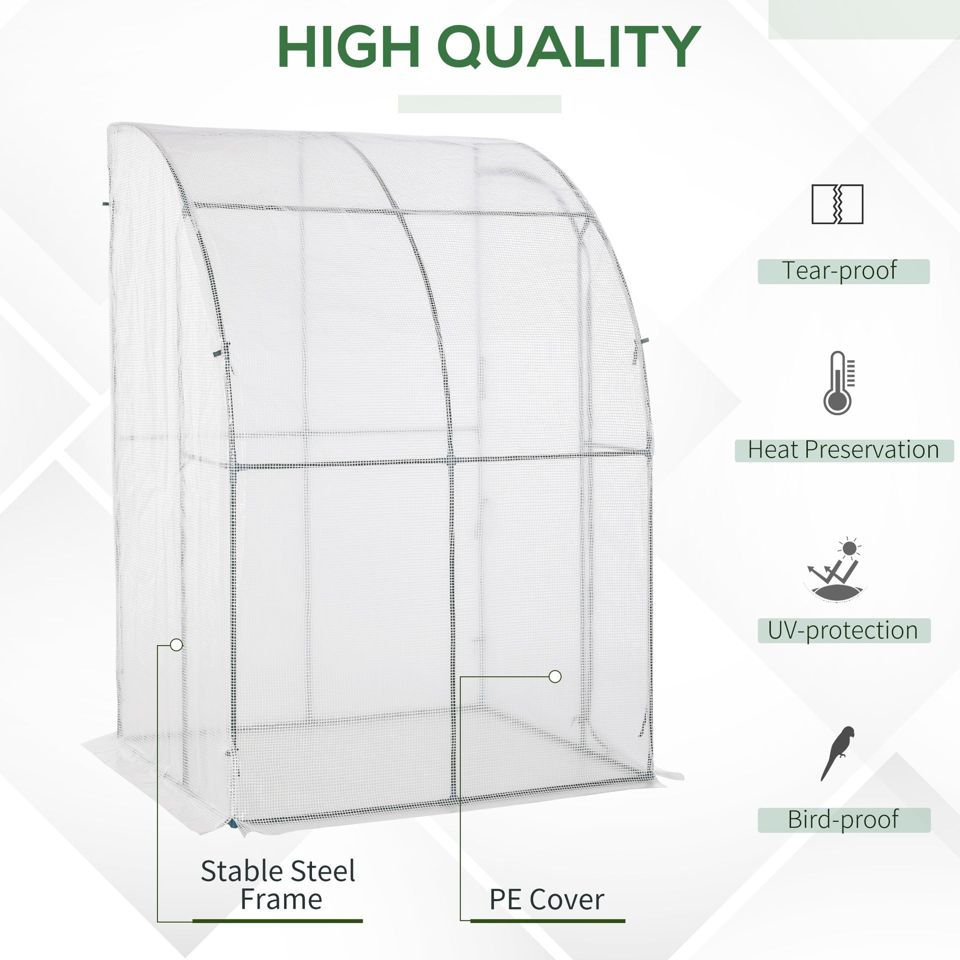 Outsunny 5' x 4' x 7' Outdoor Lean to Greenhouse, Walk-In Green House Plant Nursery with Roll-up Window, PE Cover, White