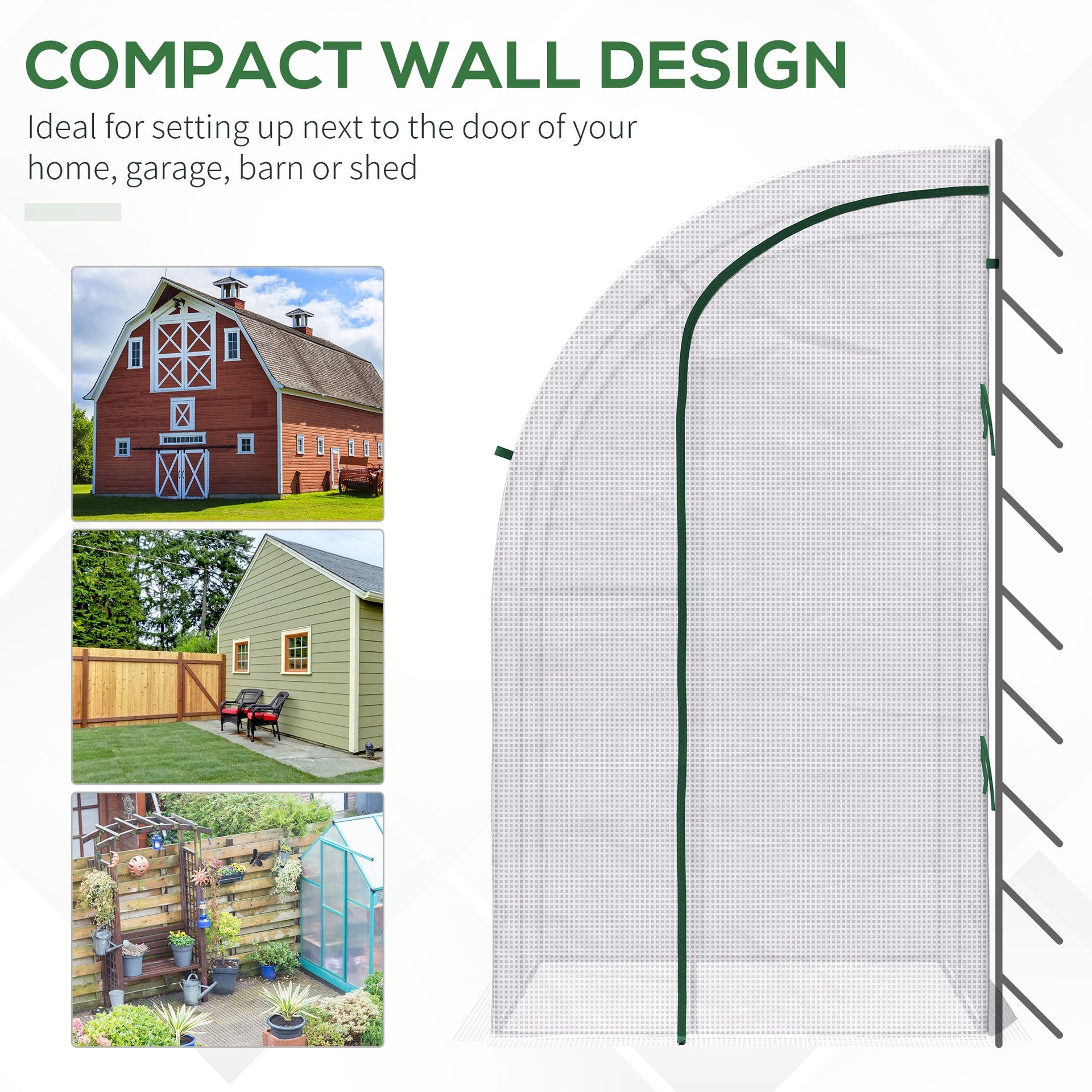 Outsunny 5' x 4' x 7' Outdoor Lean to Greenhouse, Walk-In Green House Plant Nursery with Roll-up Window, PE Cover, White