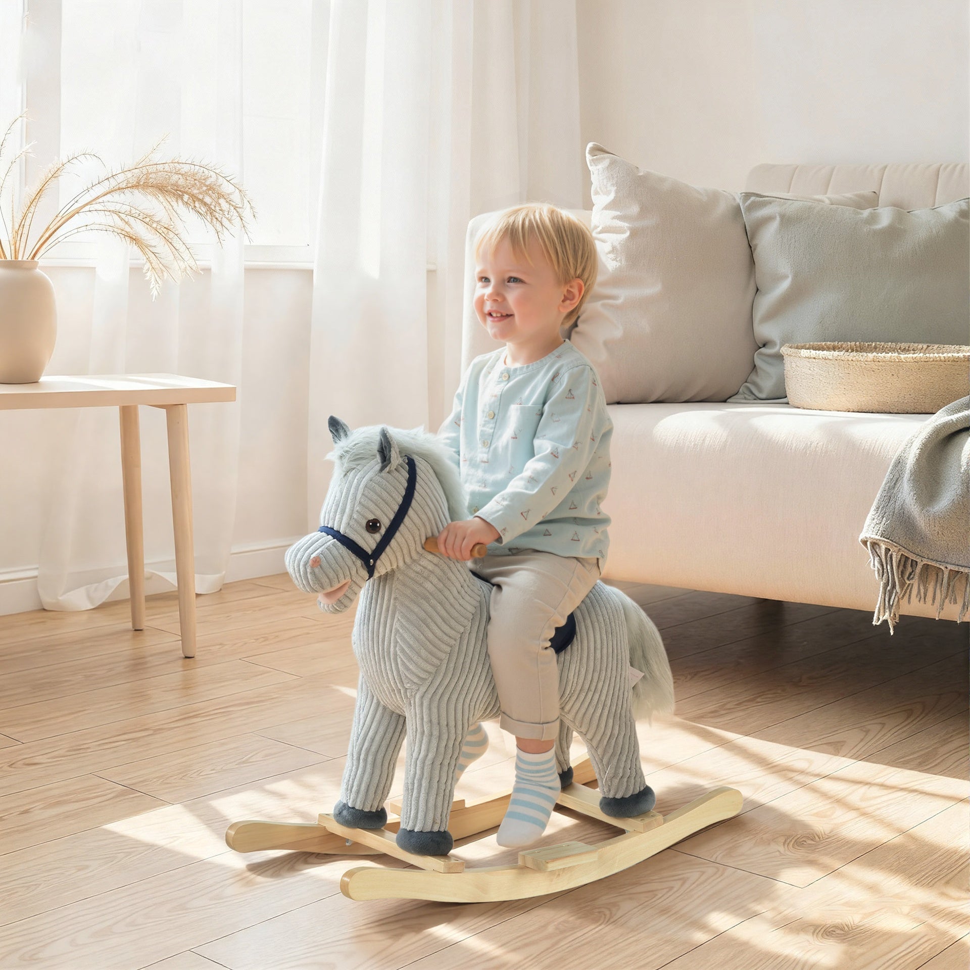 Qaba Kids Rocking Horse Plush Ride on Horse Toddle Rocker for 36-72 Months