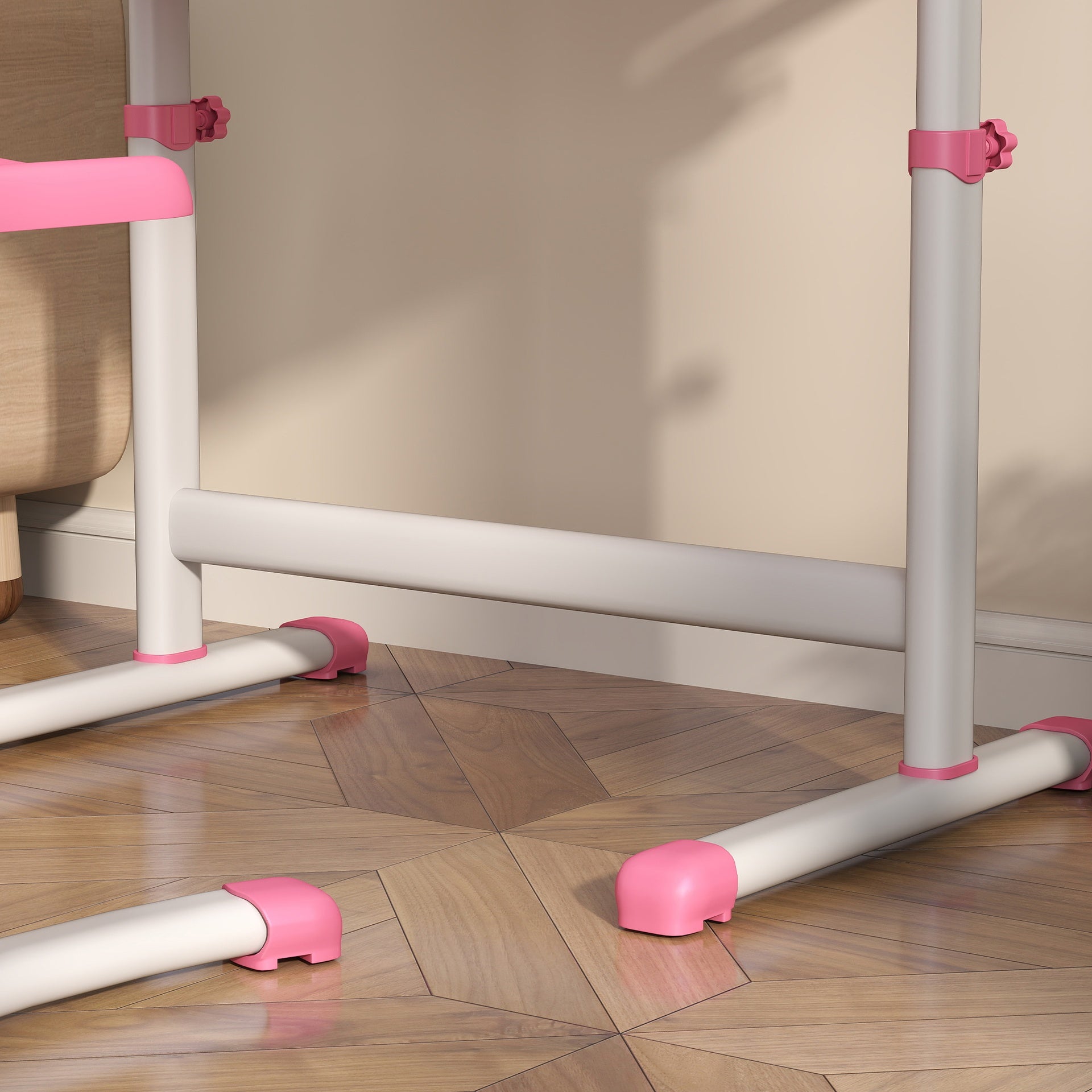 Qaba Height Adjustable Kids Desk and Chairs Set with Tilt Desktop, Storage Drawer, Pen Slot, Hook, Pink