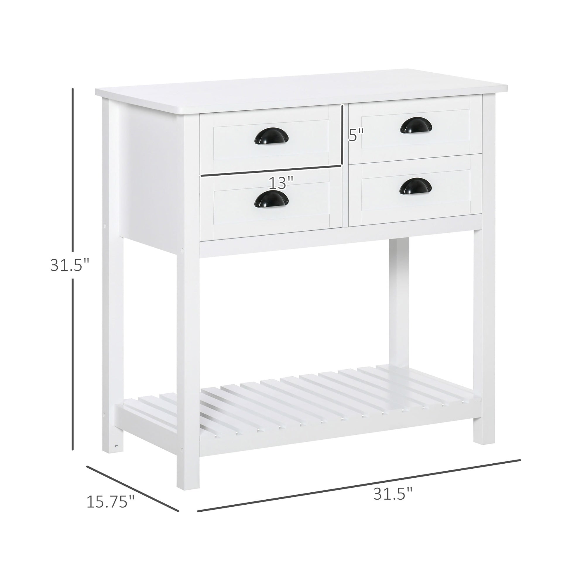 HOMCOM Sideboard Buffet Cabinet with Storage, Modern Coffee Bar Cabinet with 4 Drawers and Slatted Bottom Shelf, Console Table for Kitchen, Living Room, Dining Room, Hallway, White