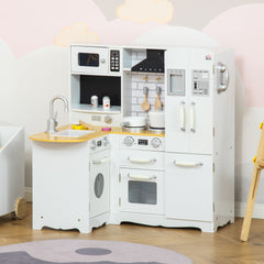 Qaba Large Play Kitchen with Full Set of Appliances for a Modern Day Pretend Kitchen, Tons of Storage, Corner Play Kitchen Set with Sound Effect, Educational Pretend Role Playset Game