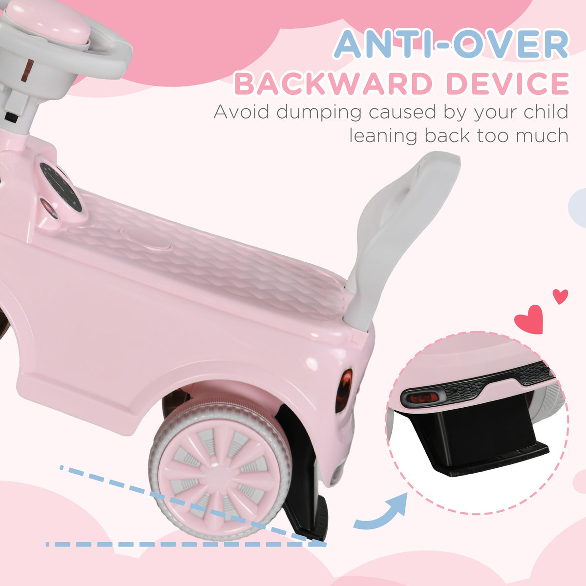Qaba Foot to Floor Toddler Ride on Toy, Sliding Car w/ Horn, No Tip Anti-Over-Backwards System for 18-36 Months, Pink