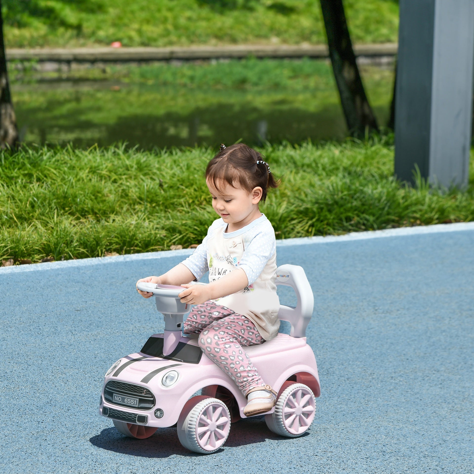 Qaba Foot to Floor Toddler Ride on Toy, Sliding Car w/ Horn, No Tip Anti-Over-Backwards System for 18-36 Months, Pink