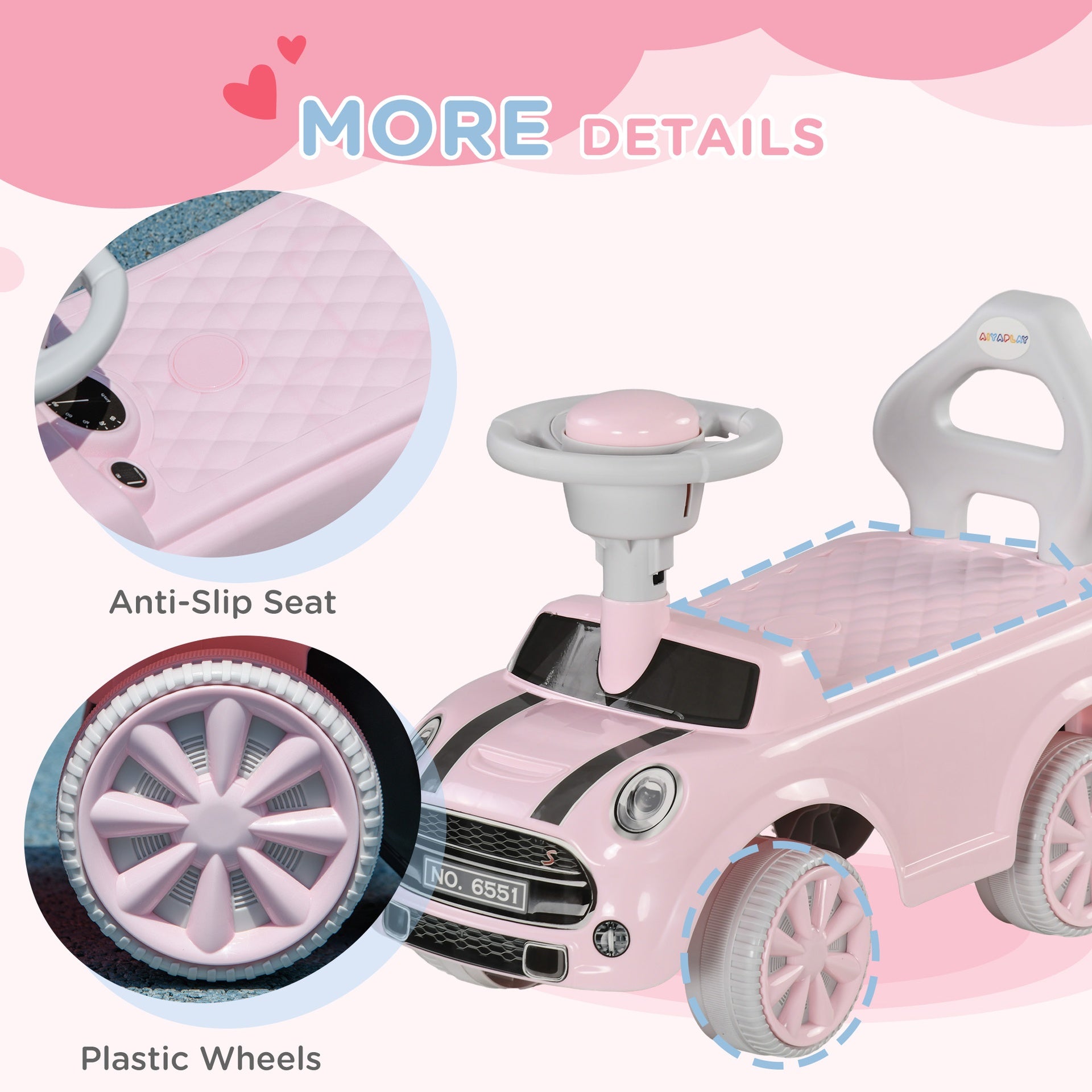 Qaba Foot to Floor Toddler Ride on Toy, Sliding Car w/ Horn, No Tip Anti-Over-Backwards System for 18-36 Months, Pink