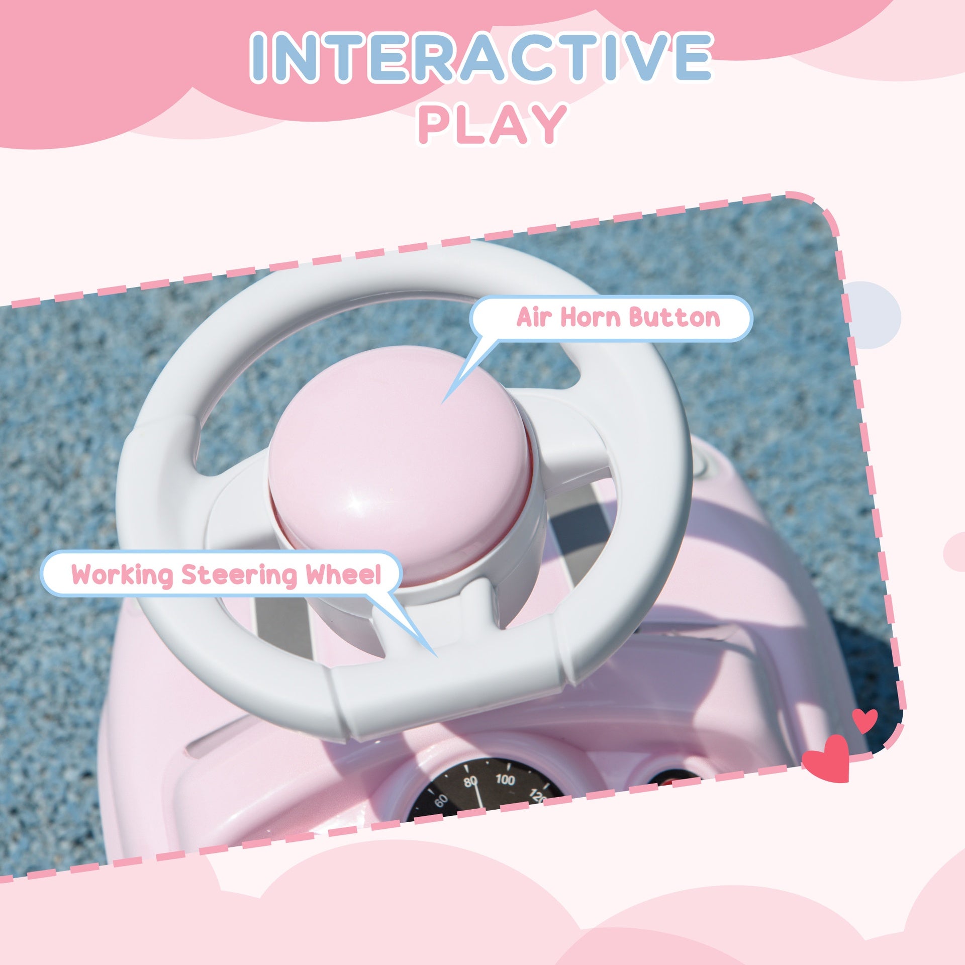 Qaba Foot to Floor Toddler Ride on Toy, Sliding Car w/ Horn, No Tip Anti-Over-Backwards System for 18-36 Months, Pink